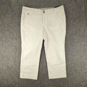 Eddie Bauer Pants Womens 14 White Shaw Fit Crop Capris Stretch Chino Casual NEW